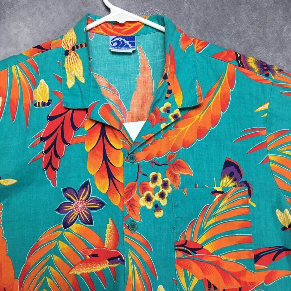 Pipeline Mens Floral Hawaiian Shirt size Medium Short Sleeve Button Up Made USA